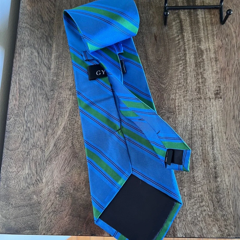 GYRO Mens‎ Tie Blue Green Striped Silk Necktie Professional Formal 100% Silk